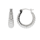 Rhodium Plated 925 Sterling Silver Ribbed Textured Hoop 11.7mm Earring - TGE00007