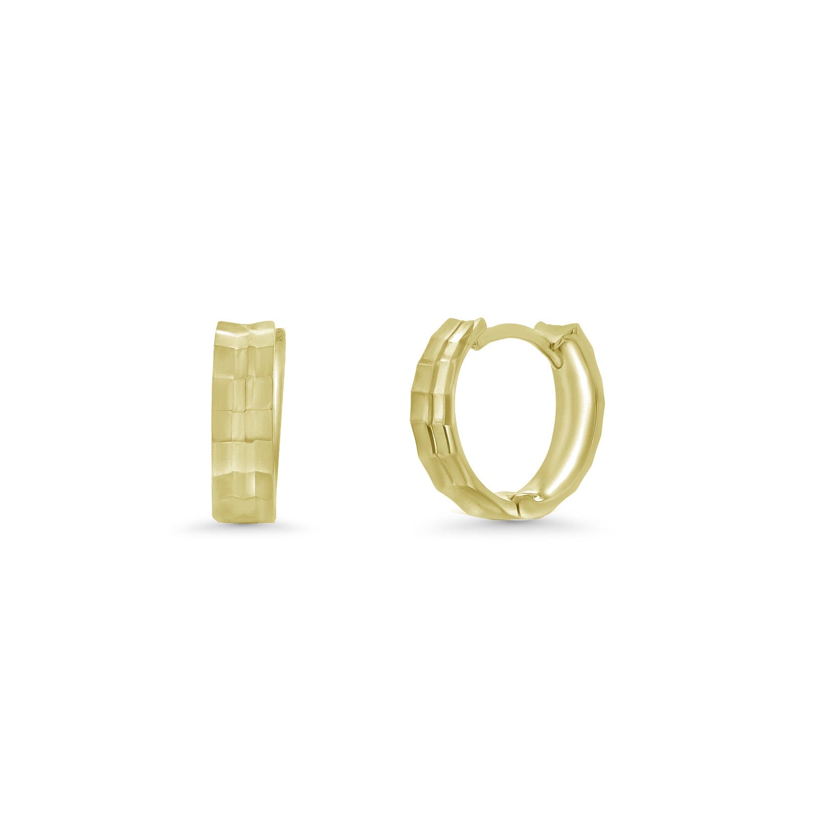 925 Sterling Silver Diamond Cut Geometric Step Edge Hoop Earring - TGE00016