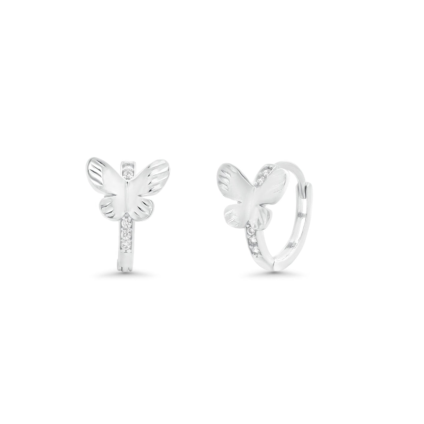 925 Sterling Silver Diamond Cut Butterfly Clear CZ Hoop Earring - TGE00017