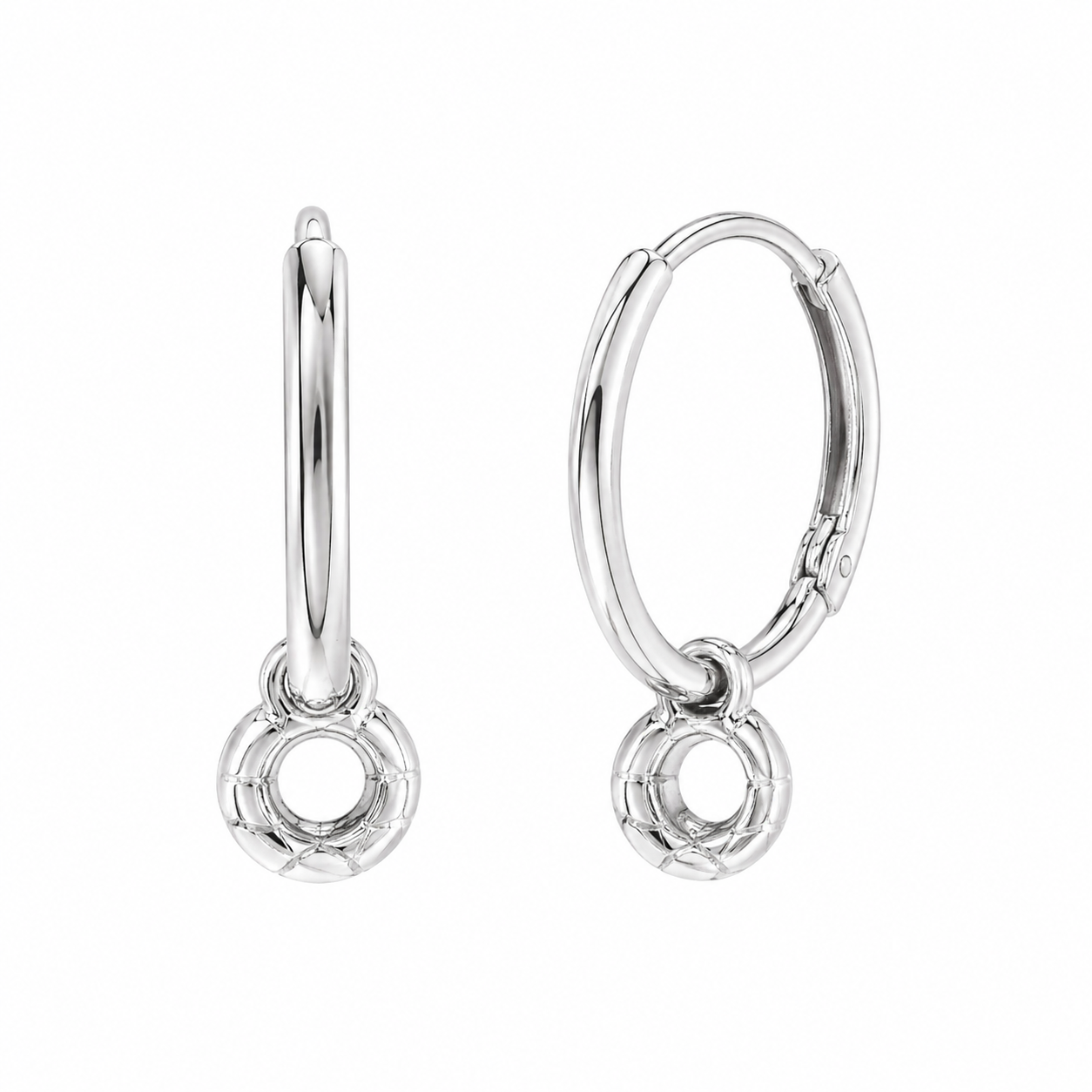 925 Sterling Silver Ball Charm Hoop Earring - TGE00023