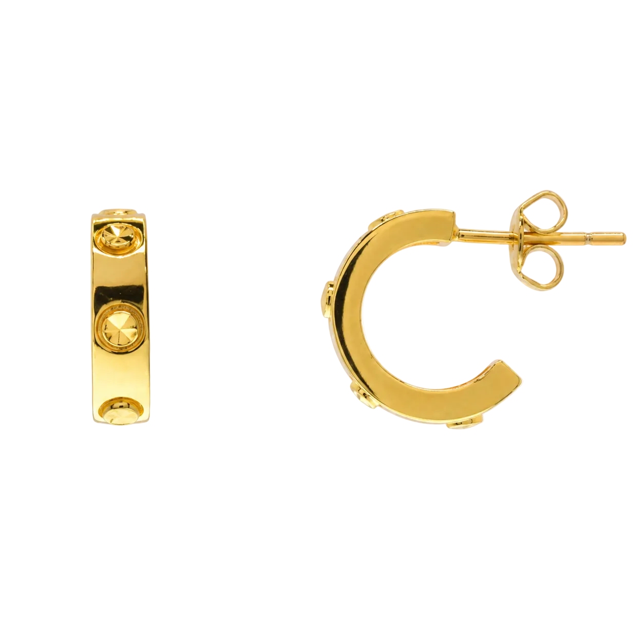Pendiente de botón de plata de ley rodiada con doble banda de 4,5 mm x 21 mm - GME00131