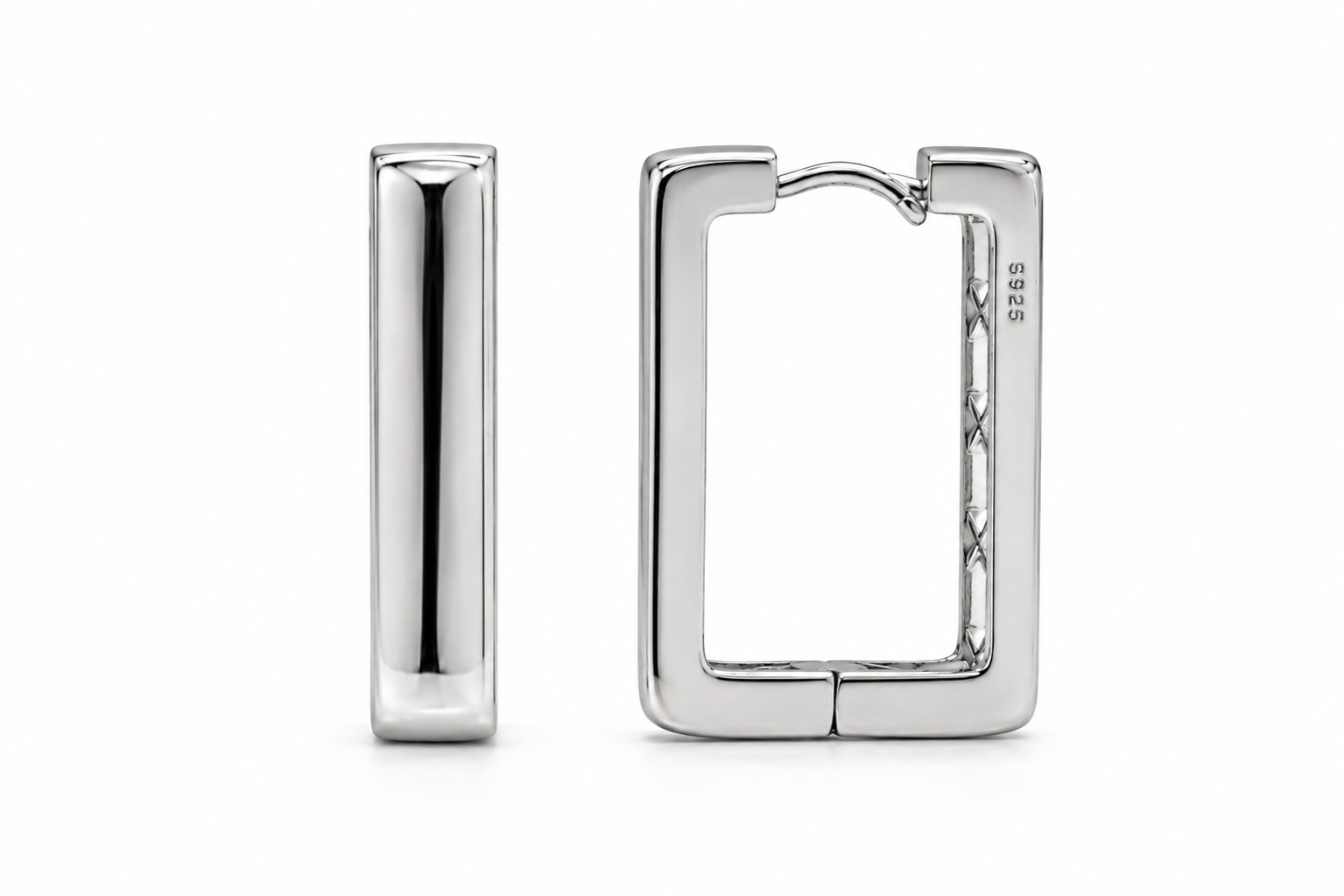 Rhodium Plated 925 Sterling Silver Square Hoop Earrings - TGE00039