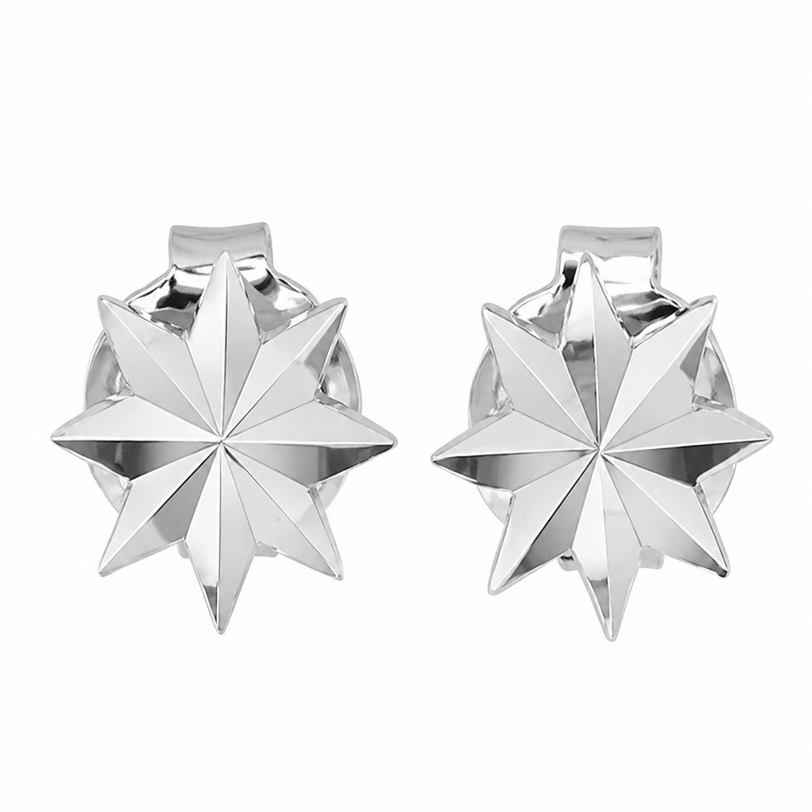 Rhodium Plated 925 Sterling Silver Diamond Cut Starburst Stud Earrings - TGE00061