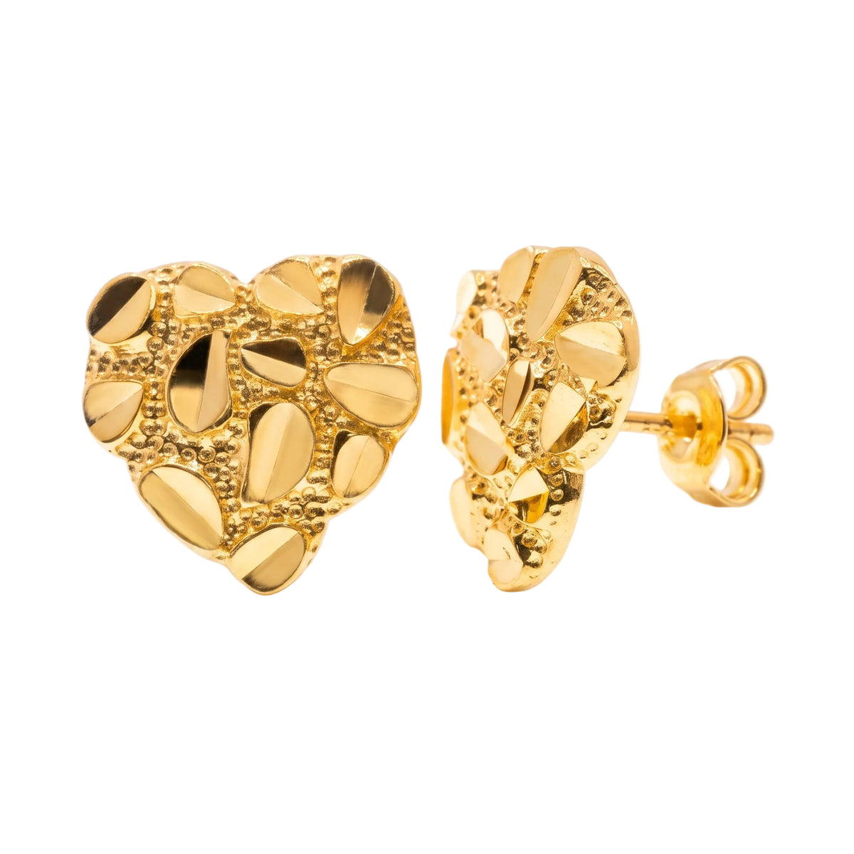 Gold Plated 925 Sterling Silver Nugget Heart Stud Earrings - TGE00063GP | TGE00064GP