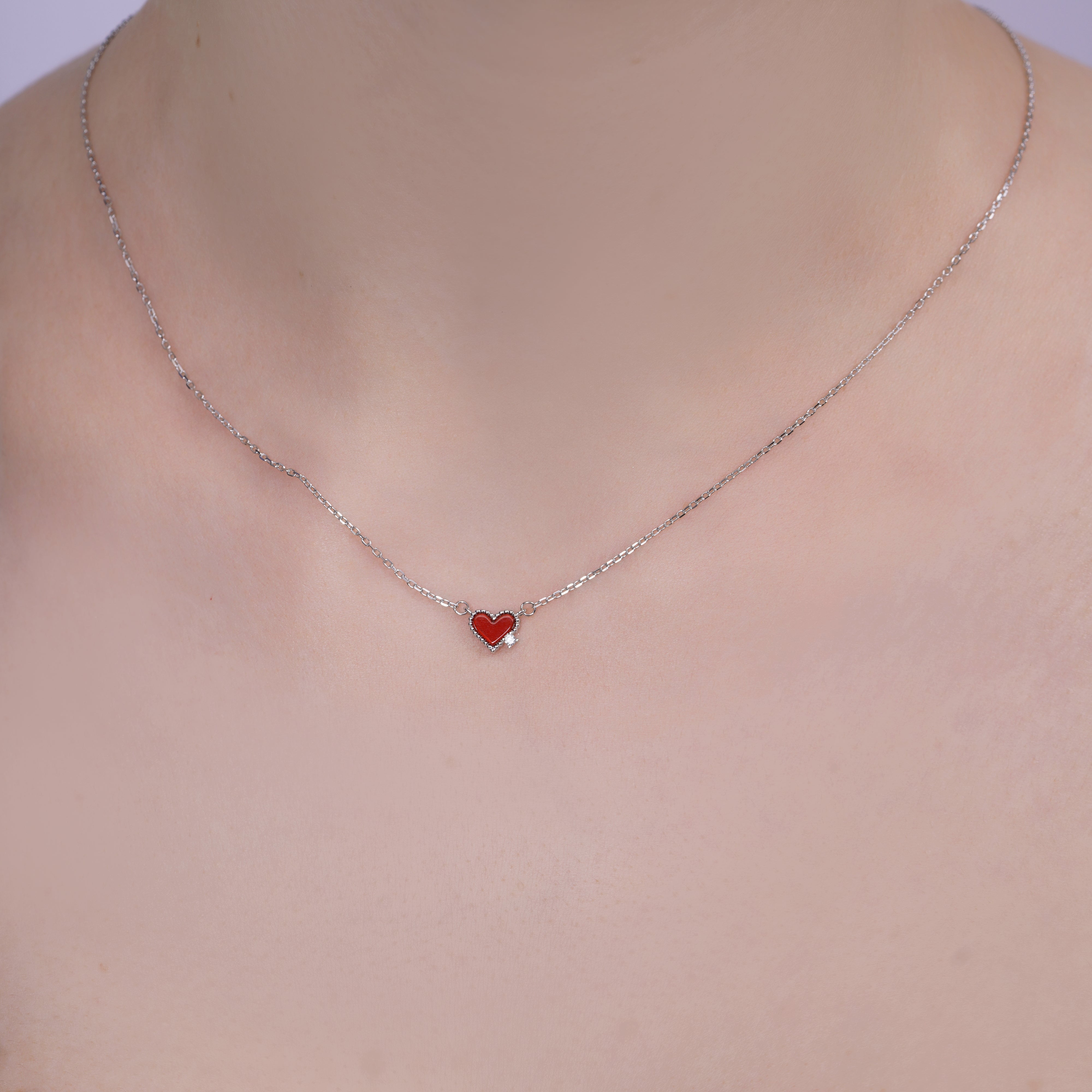 Rhodium Plated 925 Sterling Silver 7mm x 6mm Red Heart Single CZ Adjus