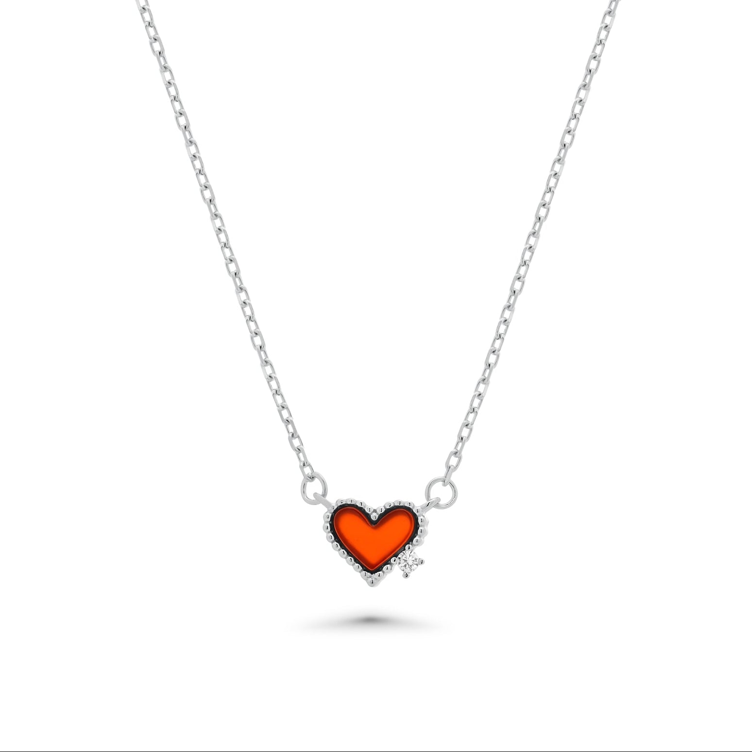 Rhodium Plated 925 Sterling Silver 7mm x 6mm Red Heart Single CZ Adjus