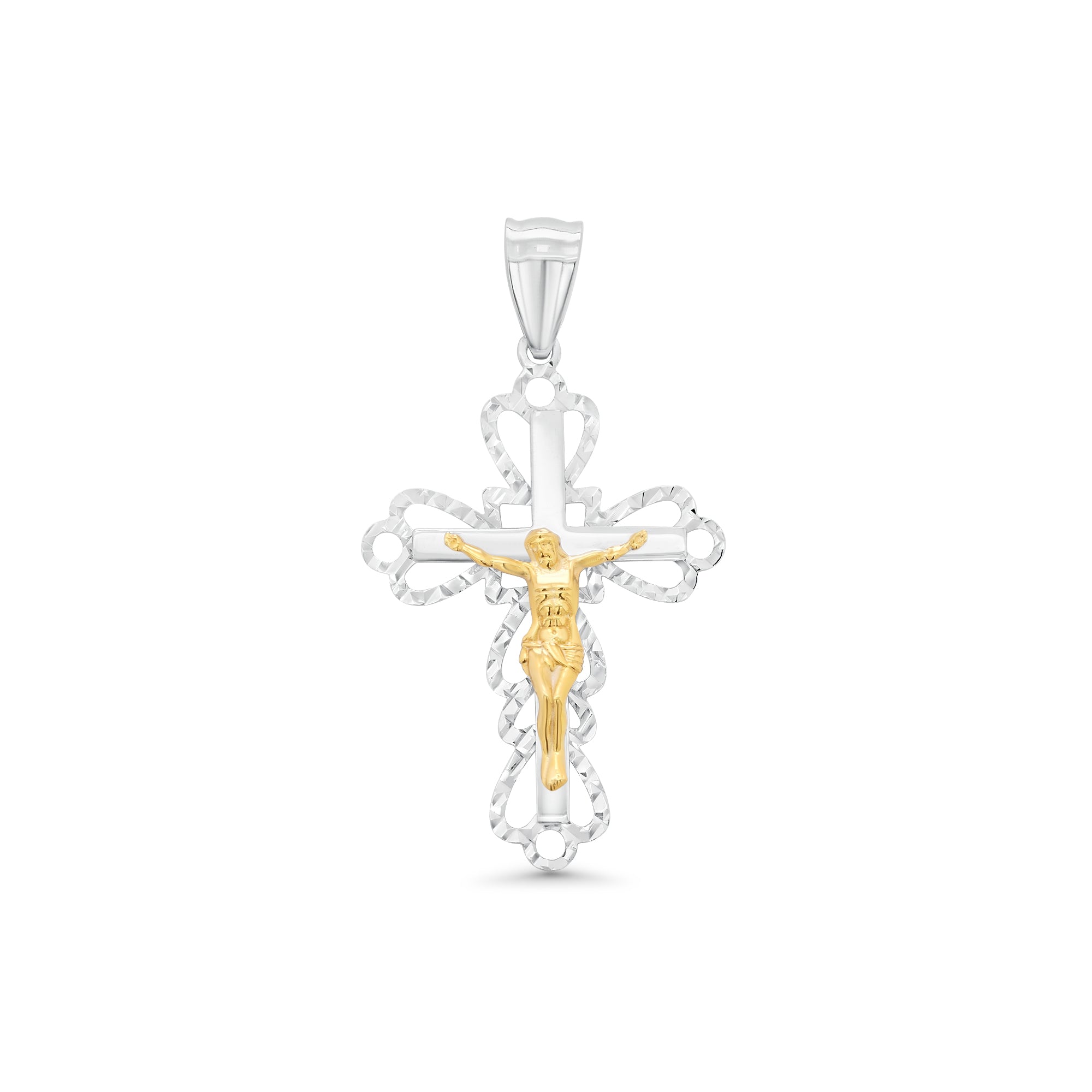 Two-Tone 925 Sterling Silver Diamond Cut Crucifix Pendant - TGP00002TRI