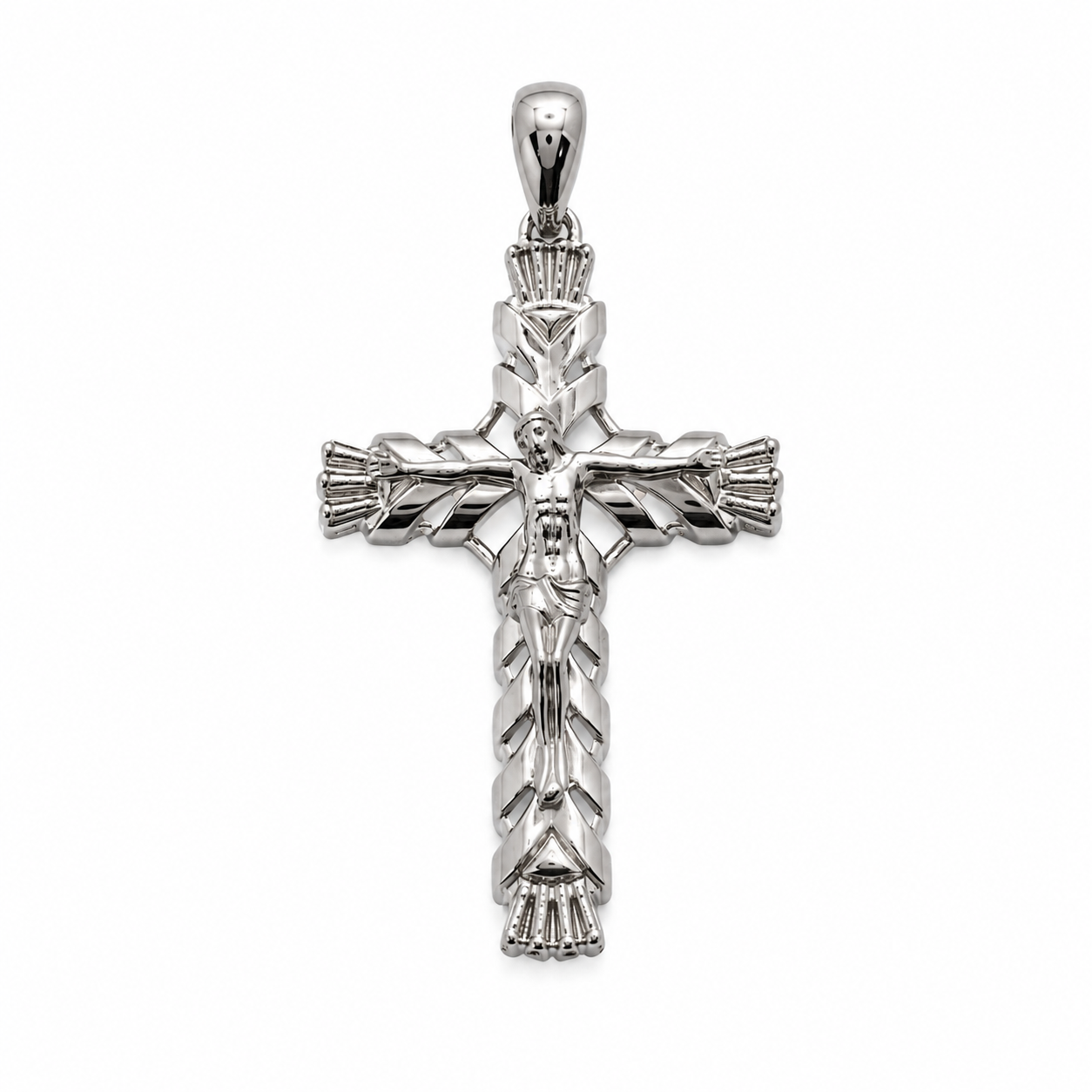Rhodium Plated 925 Sterling Silver Diamond Cut Ornate Faceted Cross Pendant - TGP00006 | TGP00007