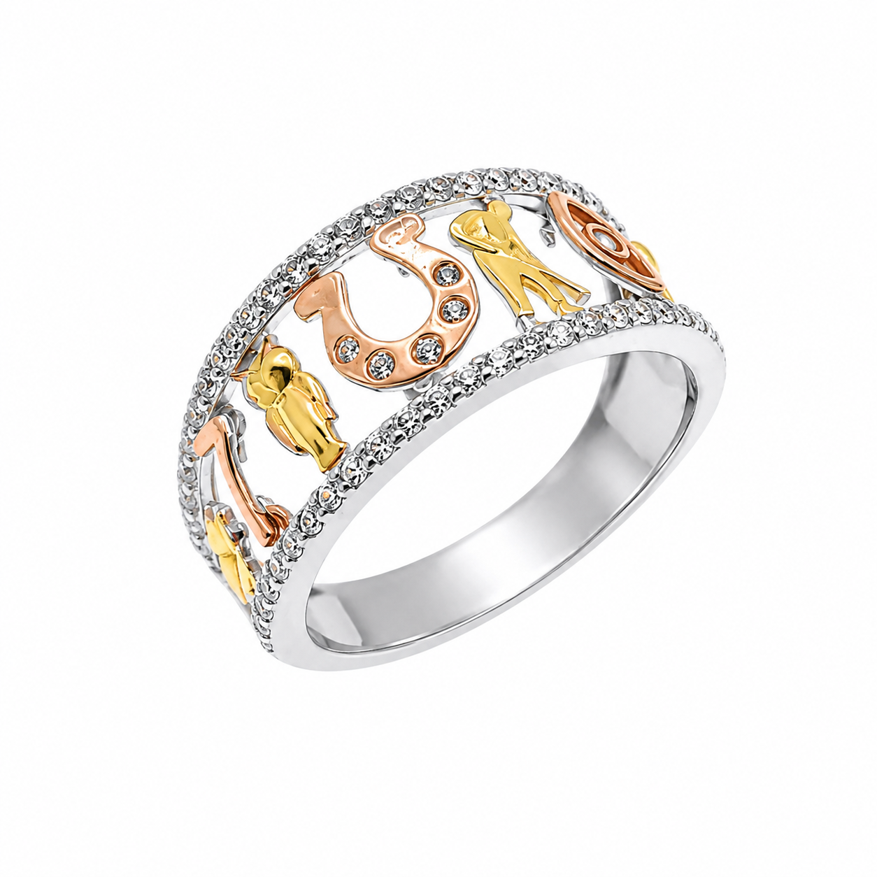 Two-Tone Plated 925 Sterling Silver Lucky Charms Rings CZ Accents Ring - TGR00001