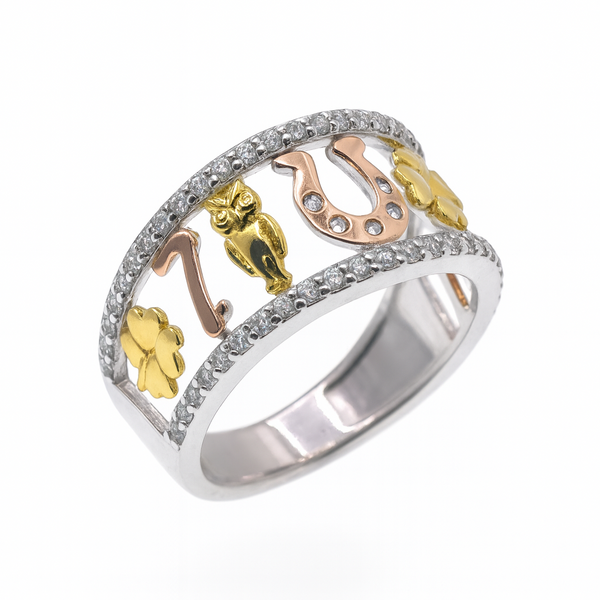 Two-Tone Plated 925 Sterling Silver Lucky Charms Rings CZ Accents Ring - TGR00001