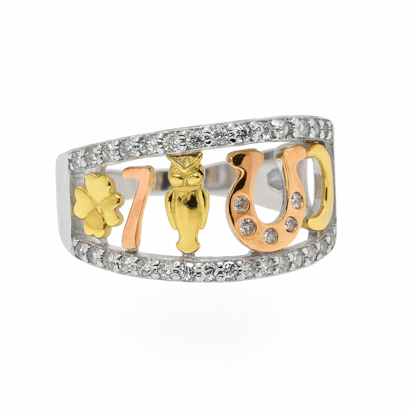 Two-Tone Plated 925 Sterling Silver Lucky Charms Rings CZ Accents Ring - TGR00001