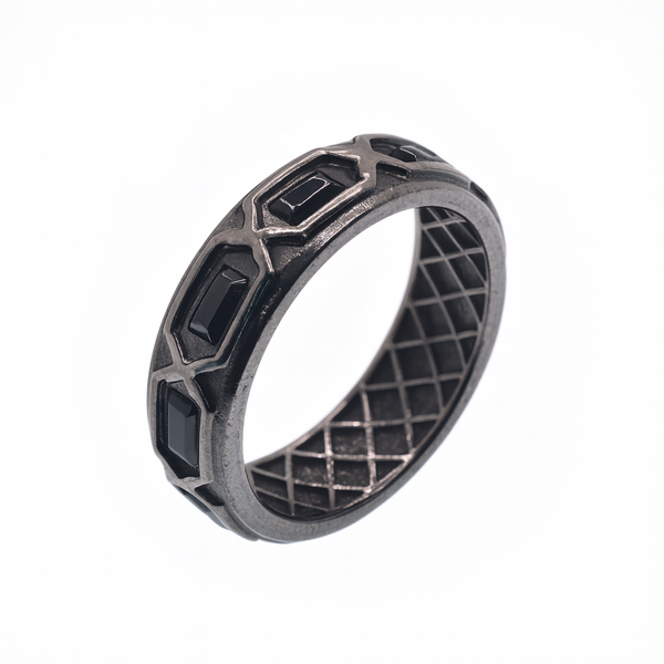 Black Rhodium Plated 925 Sterling Silver Men's Baguette Black CZ 7mm Ring - TGR00004