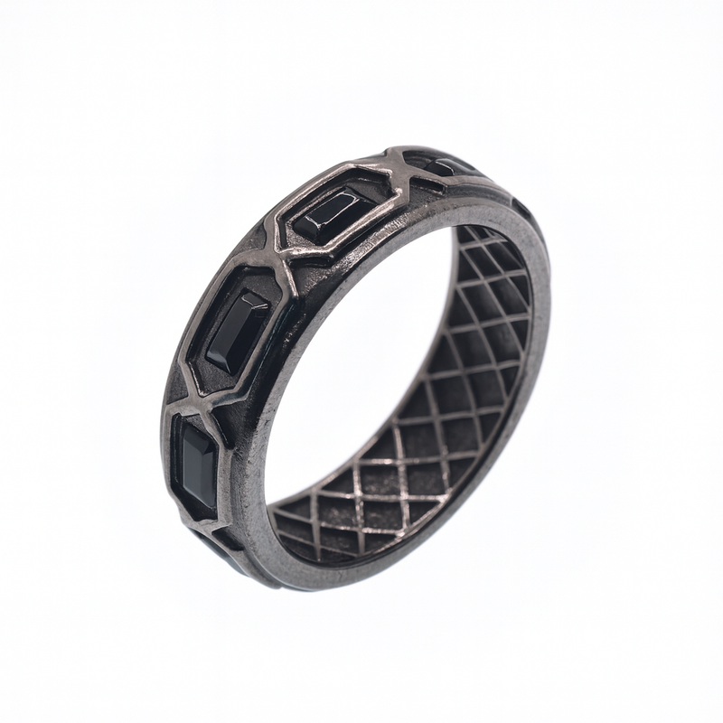 Black Rhodium Plated 925 Sterling Silver Men's Baguette Black CZ 7mm Ring - TGR00004