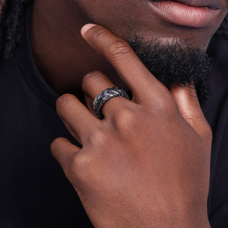 Anillo de águila octagonal con corte de diamante para hombre, de plata de ley 925 rodiada, de 18,9 mm x 18,3 mm - GMR00424