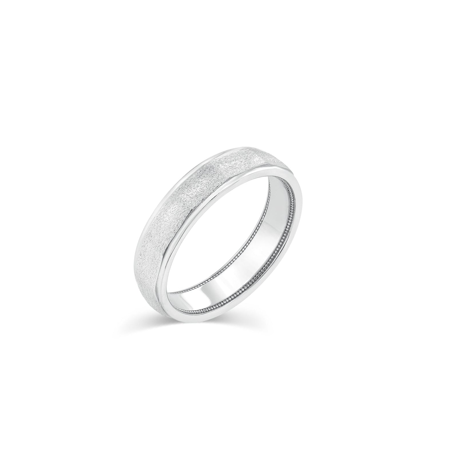 Rhodium Plated 925 Sterling Silver Men's Beveled Edge Band 5.5mm