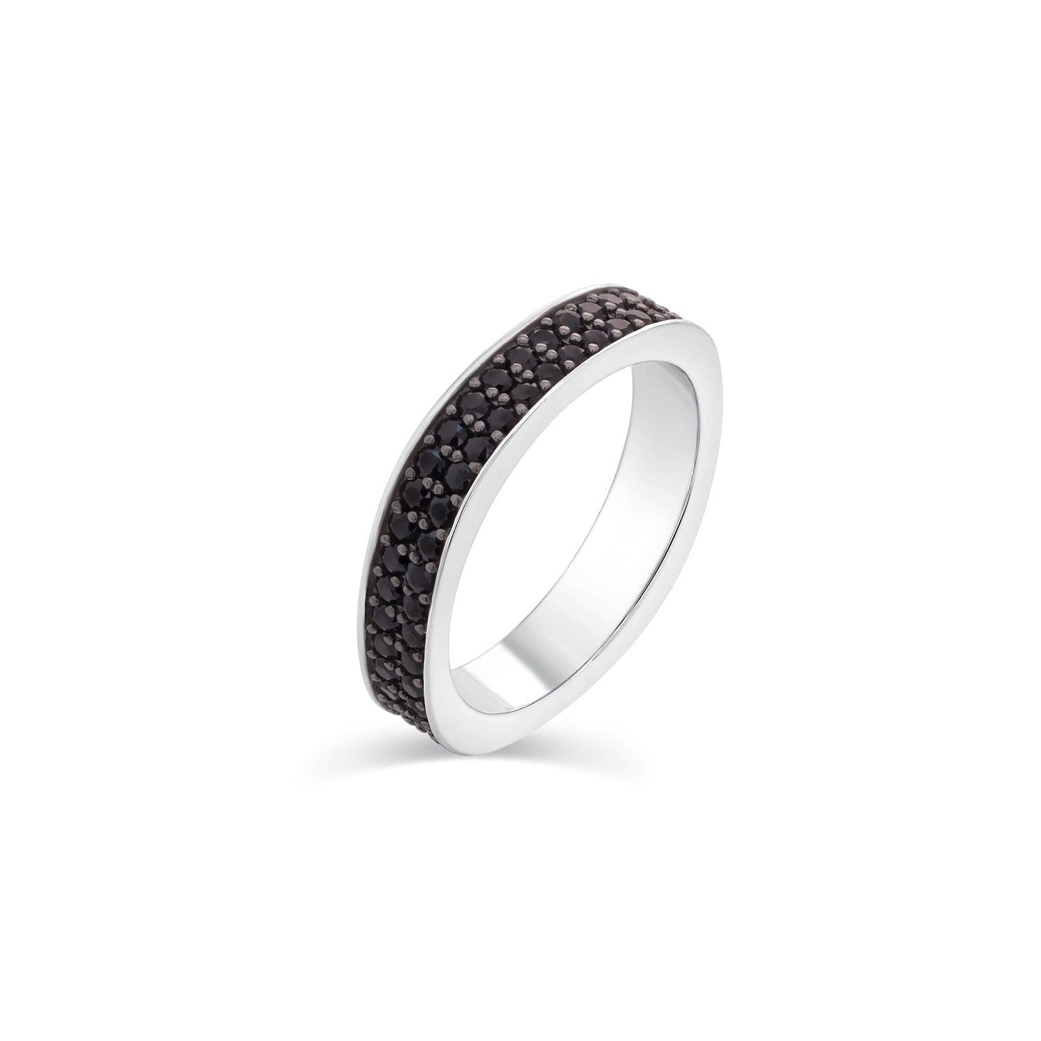 Rhodium Plated 925 Sterling Silver Men's Iced Out Black CZ 4.8mm Ring - TGR00008