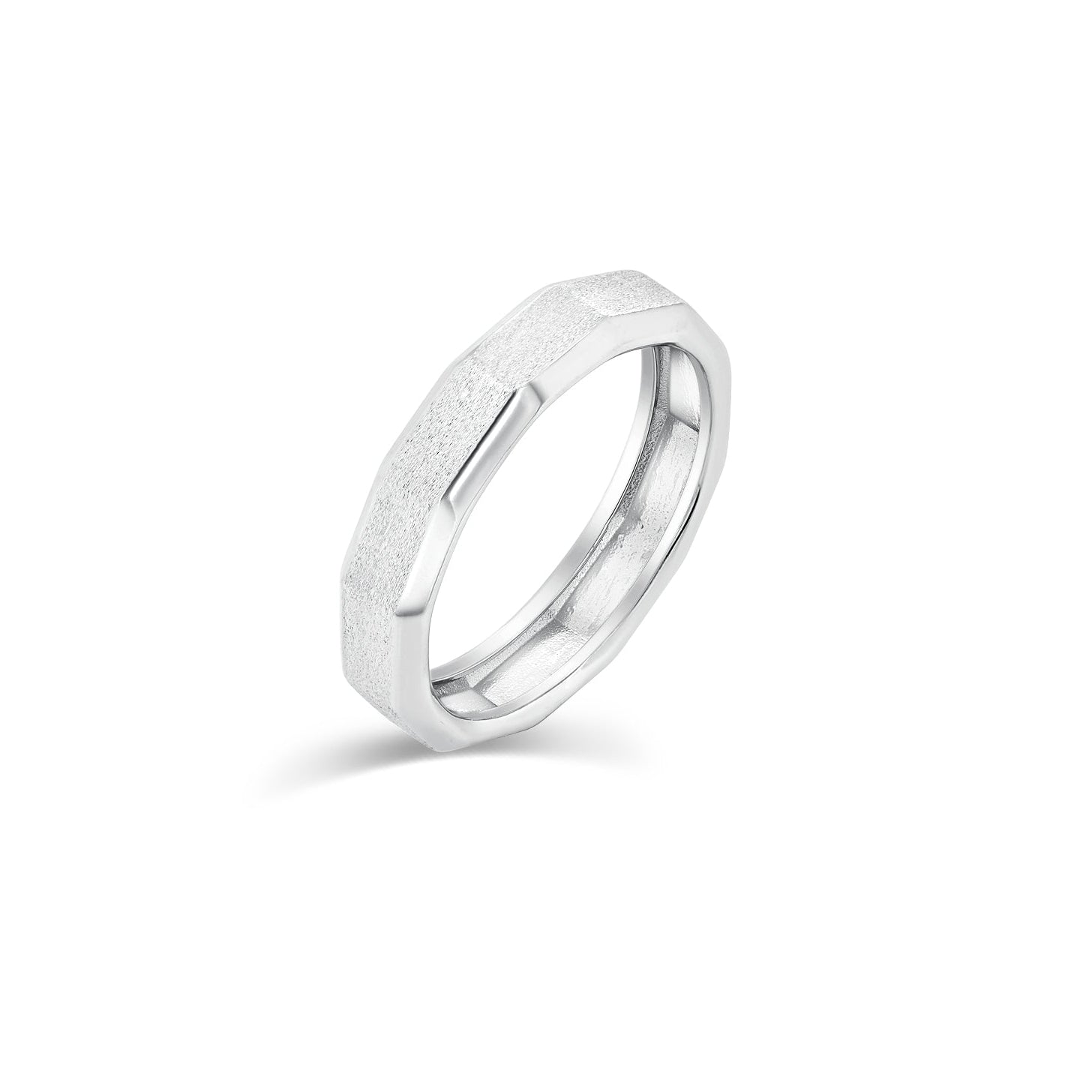 Rhodium Plated 925 Sterling Silver Men's Satin Finish Flat Edge 5.5mm Ring - TGR00013