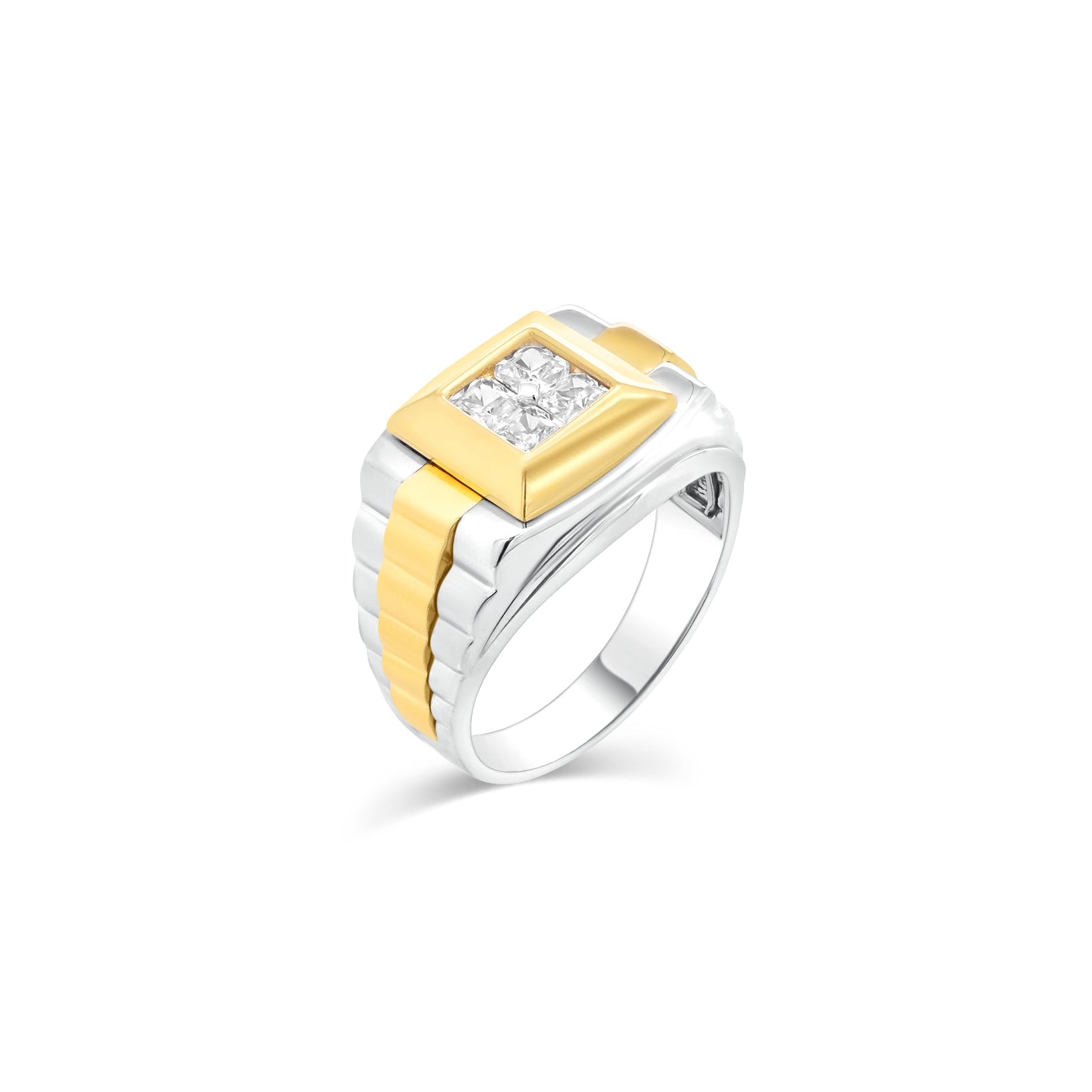 Two-Tone Plated 925 Sterling Silver Men's Satin Finish Square Cut CZ Statement Ring - TGR00014RG