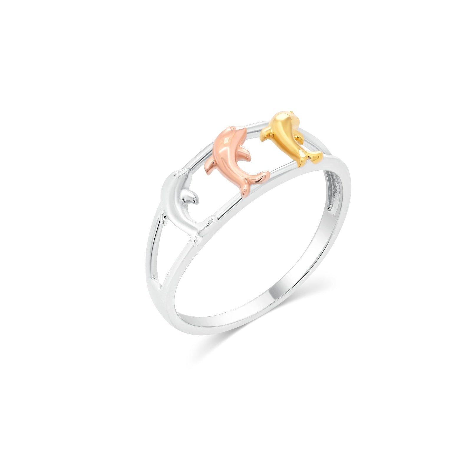 Tri-Tone Plated 925 Sterling Silver Dolphin 6.3mm Ring - TGR00023TRI