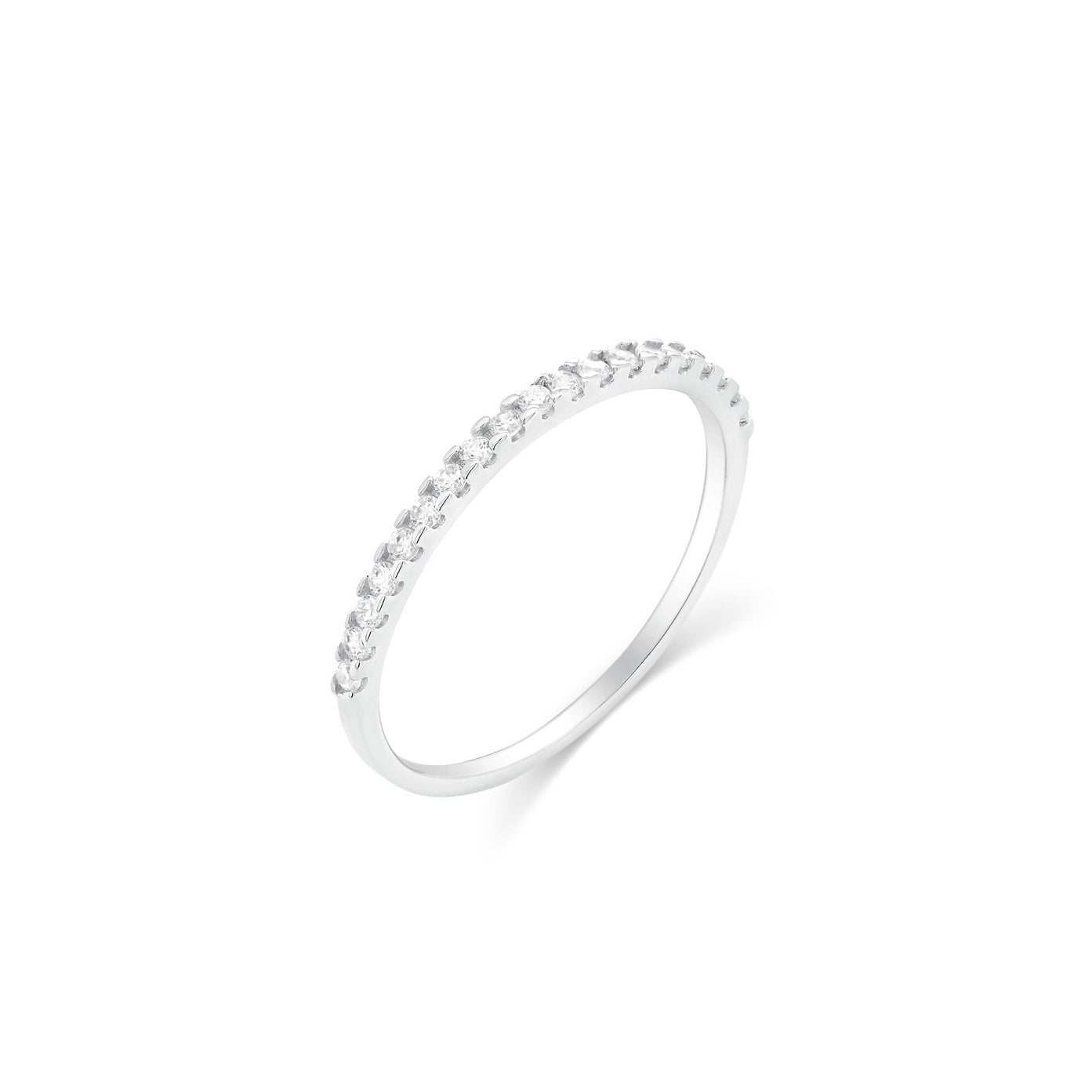 Rhodium Plated 925 Sterling Silver Half Eternity Clear CZ 1.5mm Ring - TGR00031