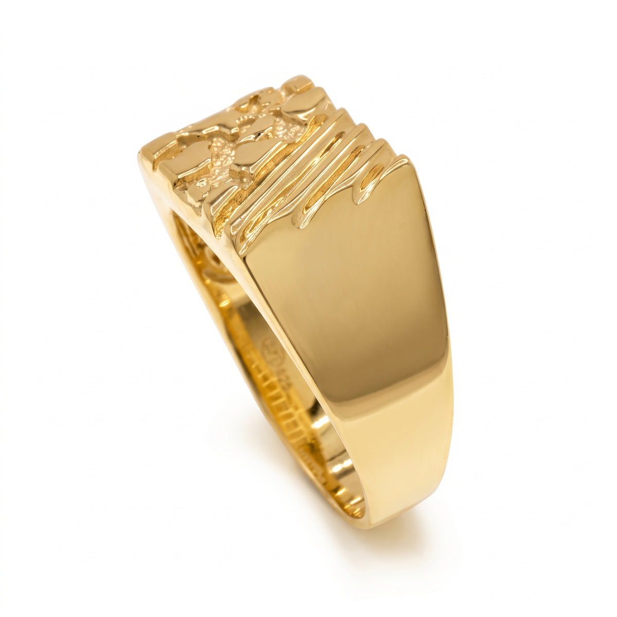Gold Plated 925 Sterling Silver Men's Diagonal Nugget Ring - TGR00040GP