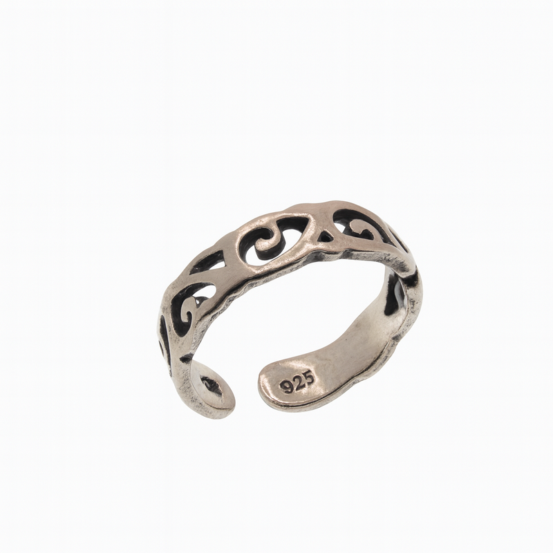 Oxidized 925 Sterling Silver Adjustable Wave Cut Out Toe Ring- TR310