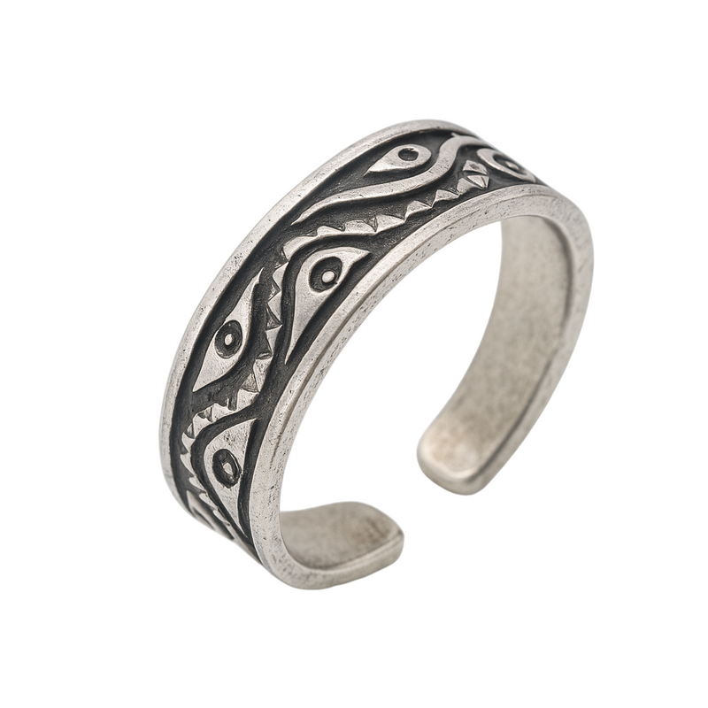 Oxidized 925 Sterling Silver Adjustable Circle & Wave Toe Ring - TR312