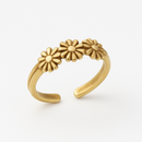925 Sterling Silver Adjustable Gold Plated Multi Flower Toe Ring - TR318