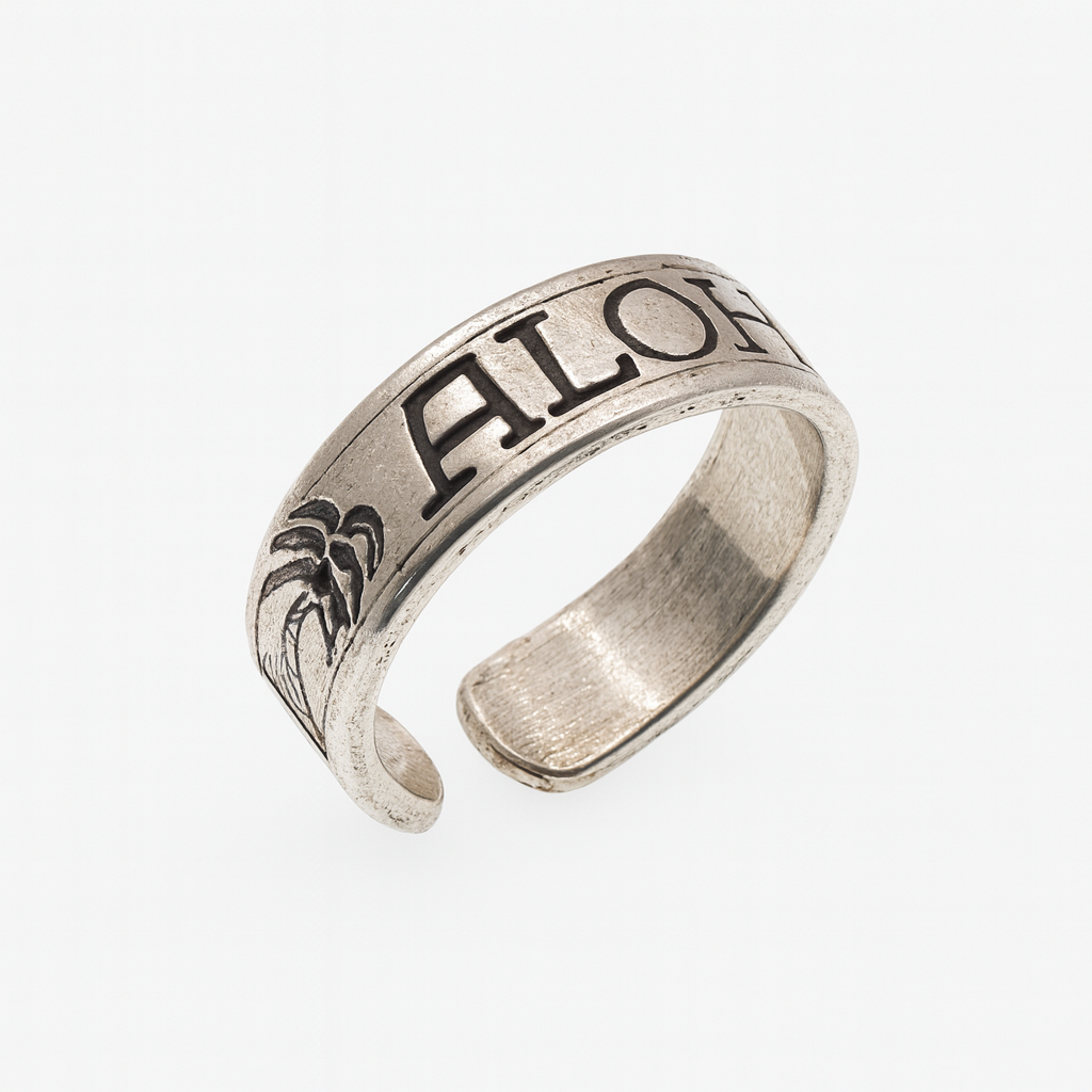 Oxidized 925 Sterling Silver Adjustable Palm Tree & Aloha Toe Ring - TR324