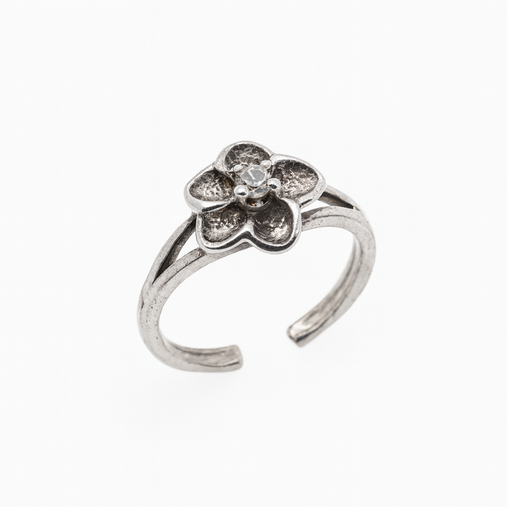 925 Sterling Silver Adjustable Colored CZ Flower Toe Ring - TR331