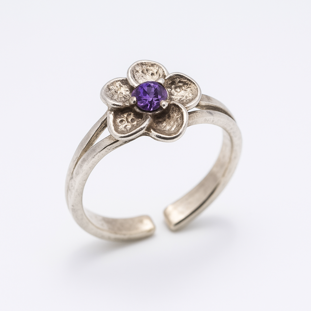 925 Sterling Silver Adjustable Colored CZ Flower Toe Ring - TR331