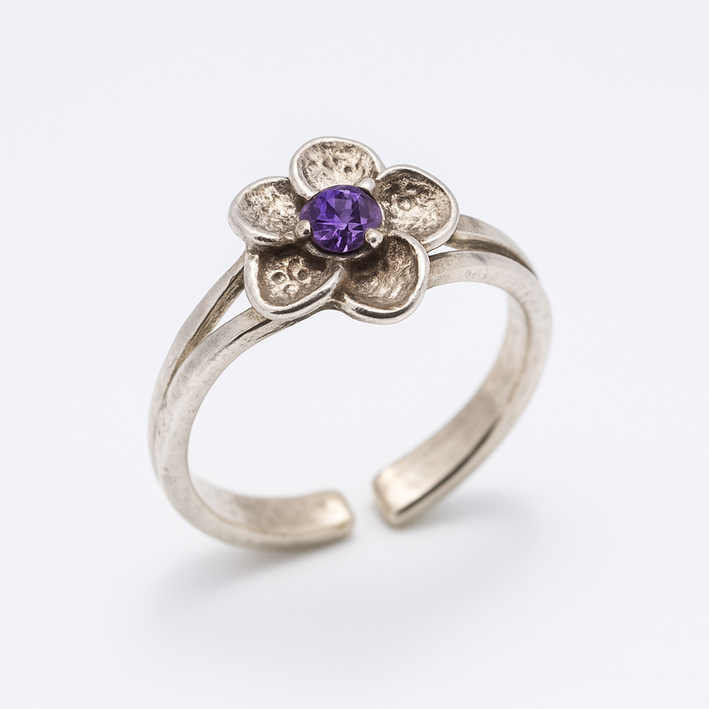 925 Sterling Silver Adjustable Colored CZ Flower Toe Ring - TR331