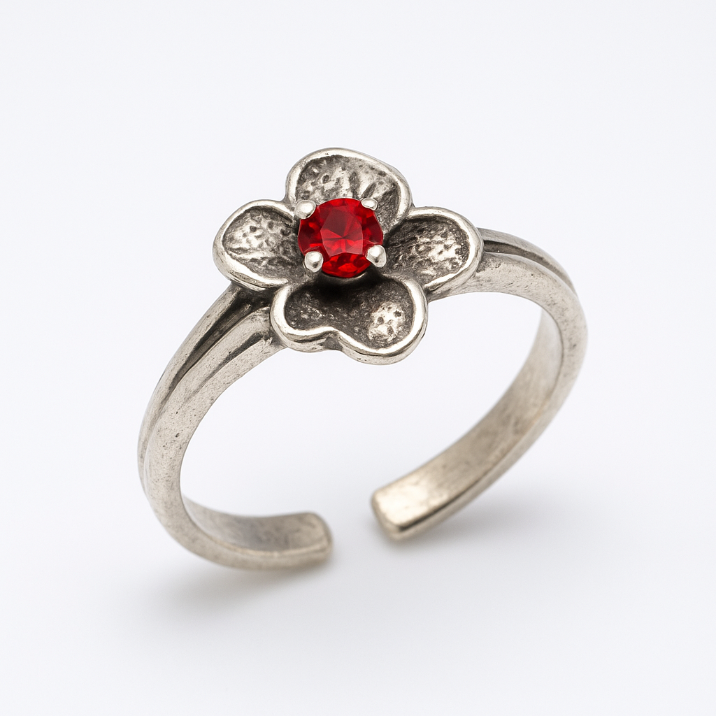 925 Sterling Silver Adjustable Colored CZ Flower Toe Ring - TR331