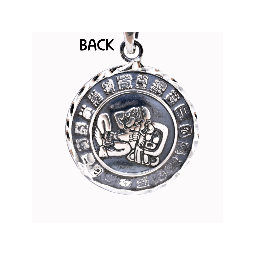 Oxidized 925 Sterling Silver Diamond Cut Puffed Aztec Mayan Calendar Double Sided Pendant - OXP00069