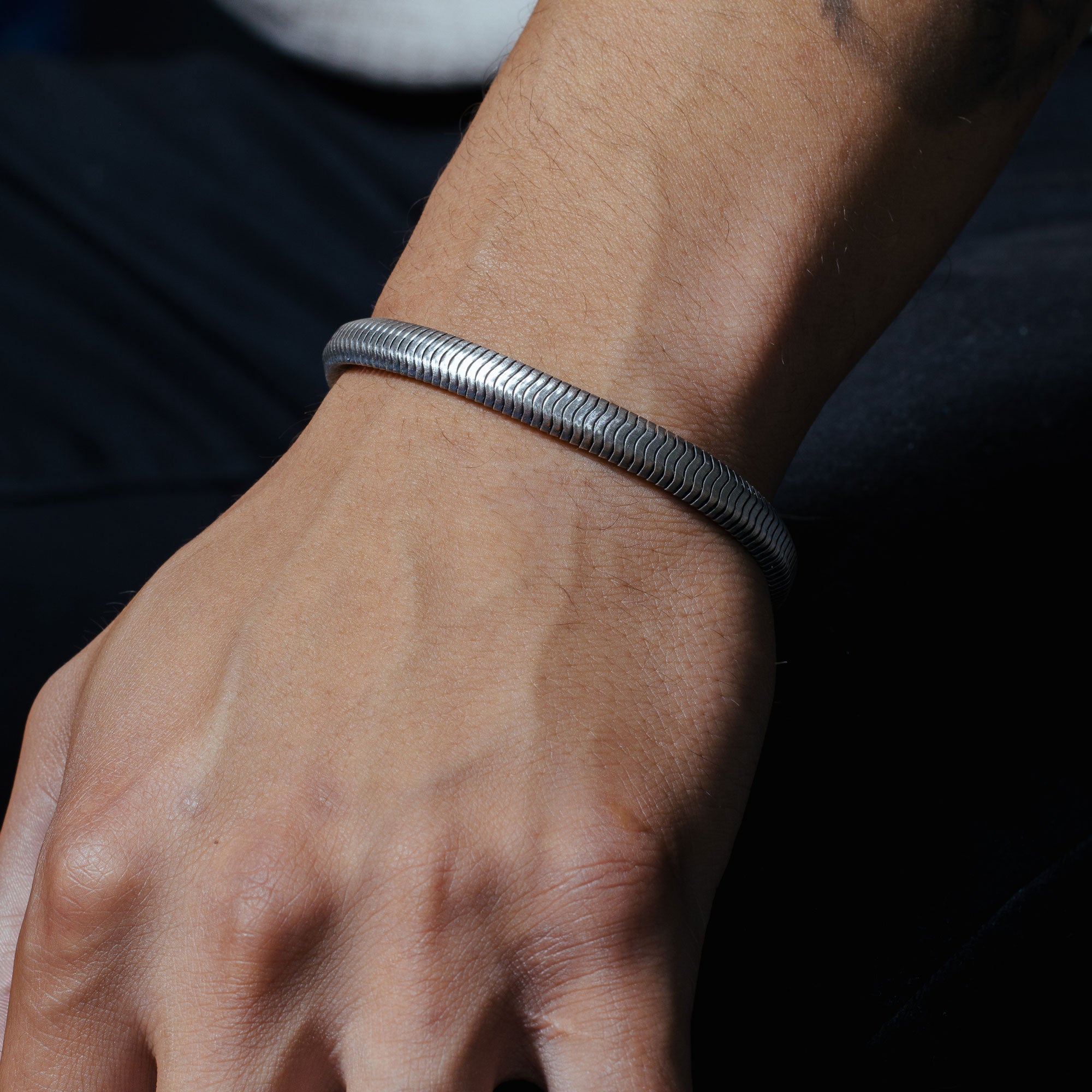 Gun Metal 925 Sterling Silver Round Hollow Snake Bracelet 7.7mm