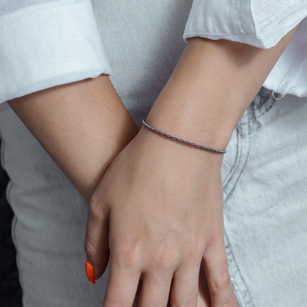 Pulseras de cuerda fina trenzada de plata de ley 925 con baño de rodio negro - ARB00034BLK