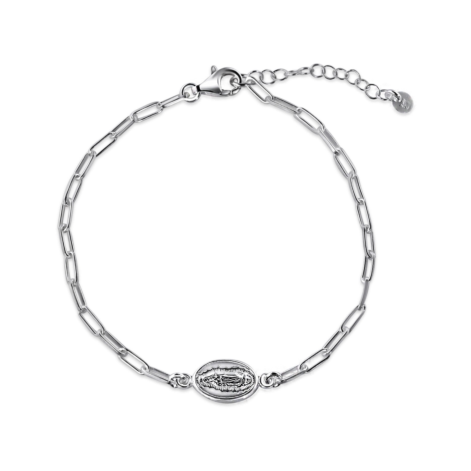 Pulsera ajustable Guadalupe con clip de plata de ley 925 sin baño - ARB00065