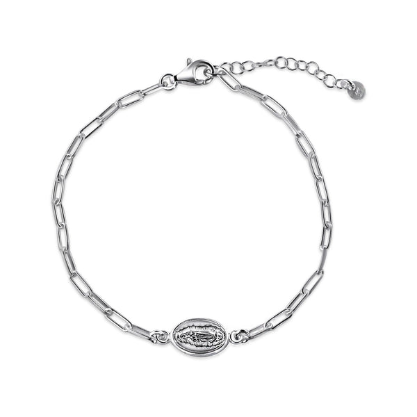 Silver 925 Non Plated Guadalupe Adjustable Paperclip Bracelet - ARB00065