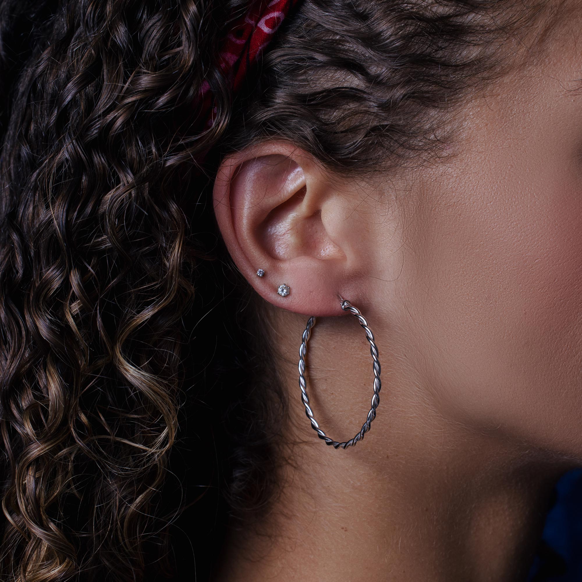 Silver 925 Rhodium Plated Silver Twisted Hoop Earrings