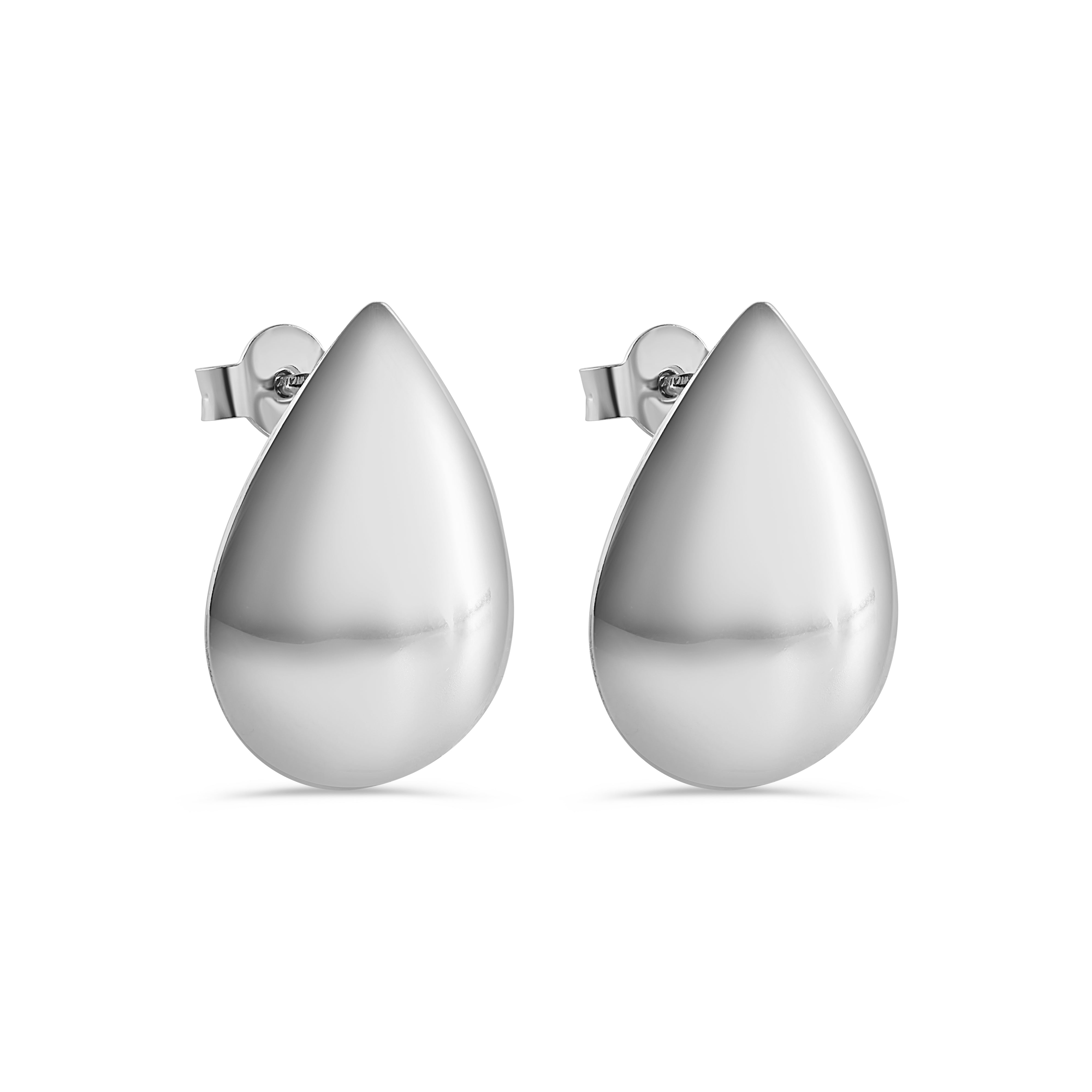 Rhodium Plated 925 Sterling Silver Teardrop 16mm x 21.5mm Stud