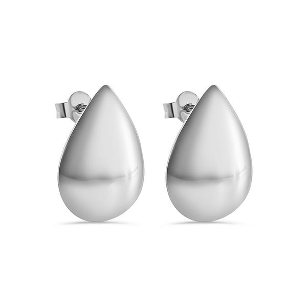 Rhodium Plated 925 Sterling Silver Teardrop 16mm x 21.5mm Stud Earring - ARE00041RH