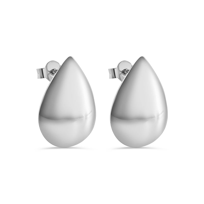 Rhodium Plated 925 Sterling Silver Teardrop 16mm x 21.5mm Stud Earring - ARE00041RH