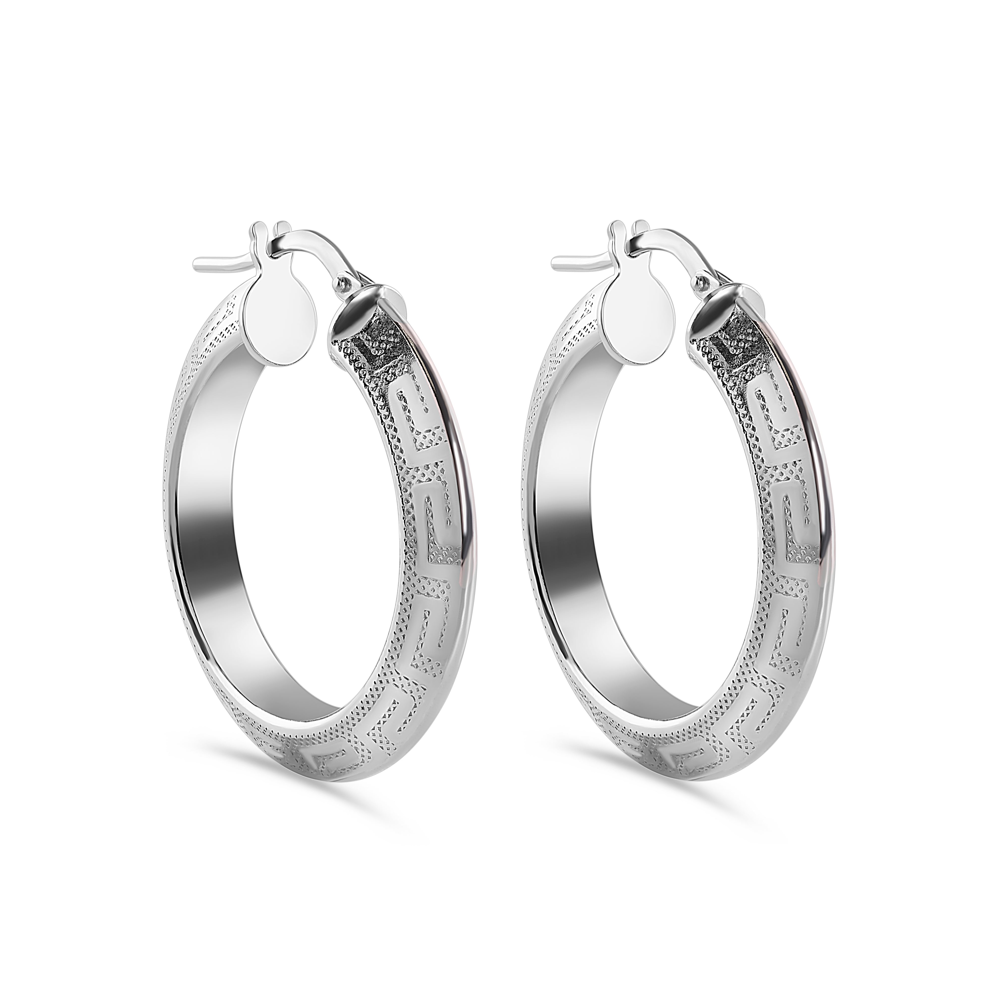 Pendiente de cierre con llave griega de plata de ley 925 rodiada (4,3 mm x 3,7 mm) - ARE00046RH