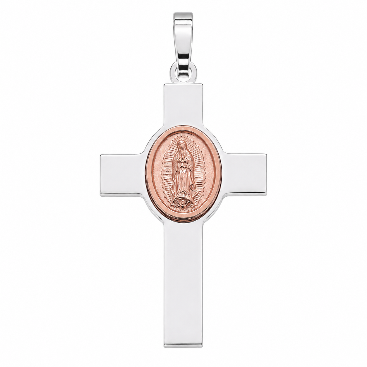 Colgante de cruz de plata de ley 925 rodiada con medallón bañado en oro rosa - ARP00038RGP
