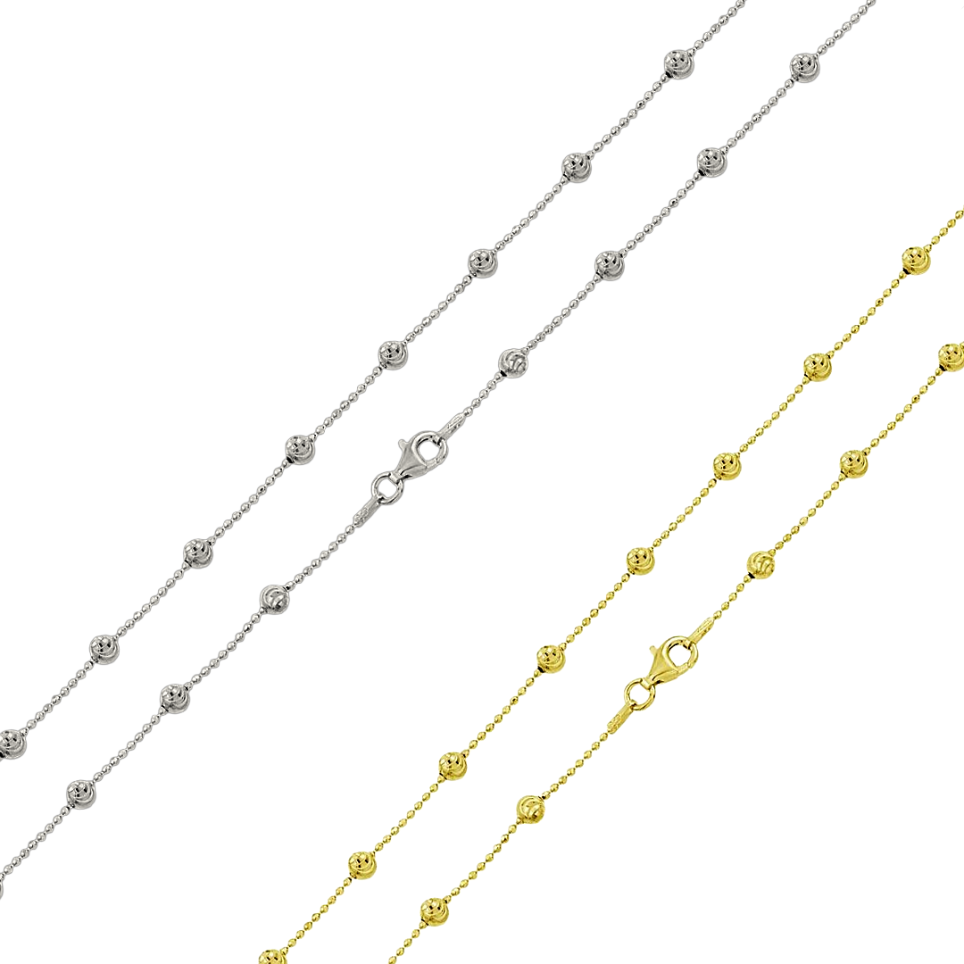925 Sterling Silver Diamond Cut Alternating Wave Design Bead Chain