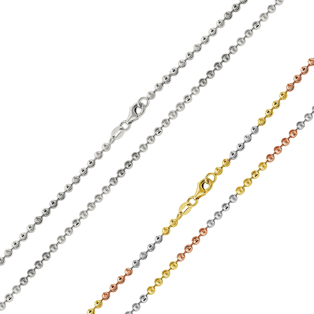 925 Sterling Silver Diamond Cut Wave Design Bead Chain