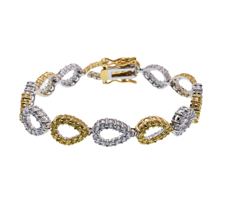 Closeout-Silver 925 Rhodium Plated Open Clear and Yellow Teardrop CZ Bracelet - BGB00012