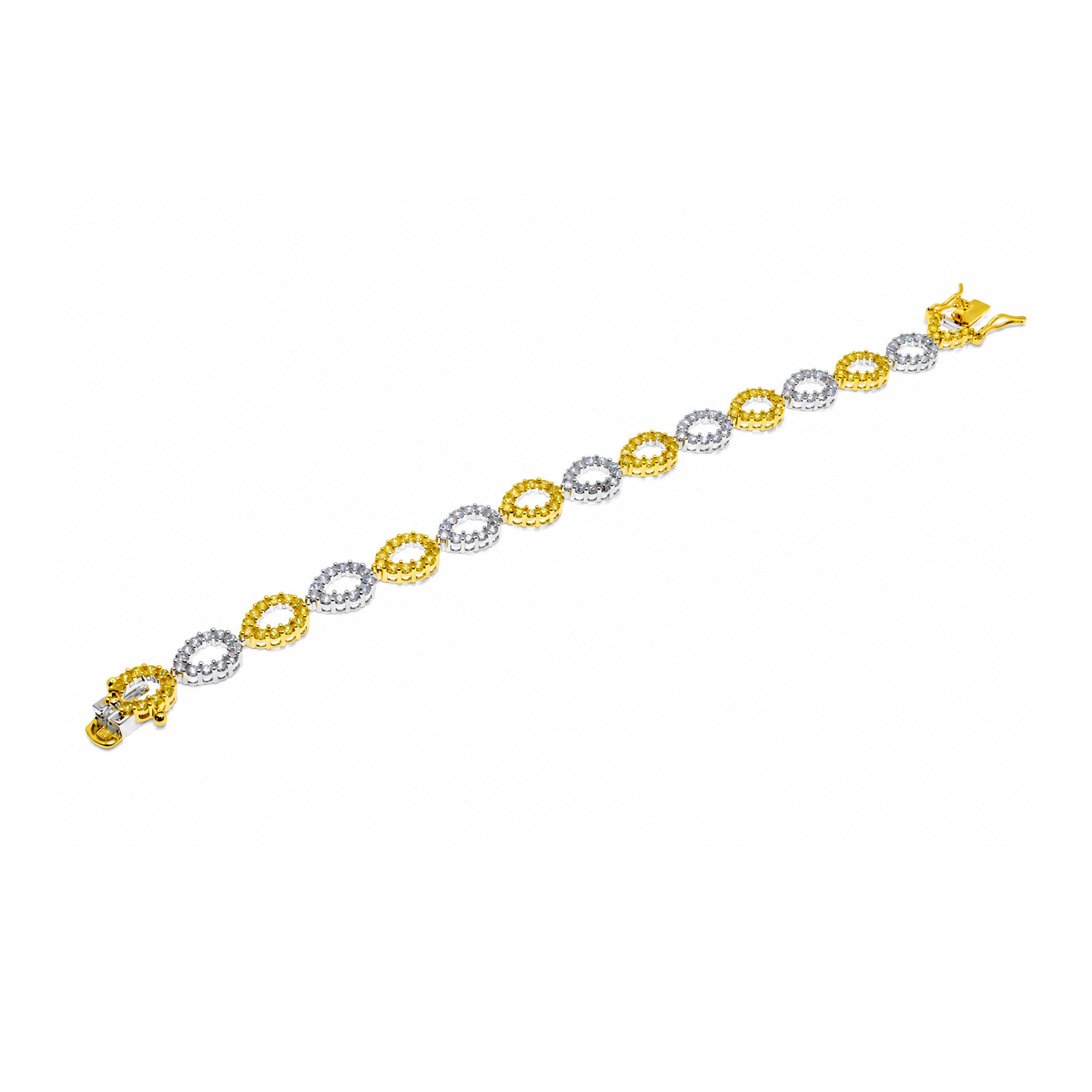 Clearance-Rhodium & Gold Plated 925 Silver CZ Tear Drop Bracelet- BGB00012