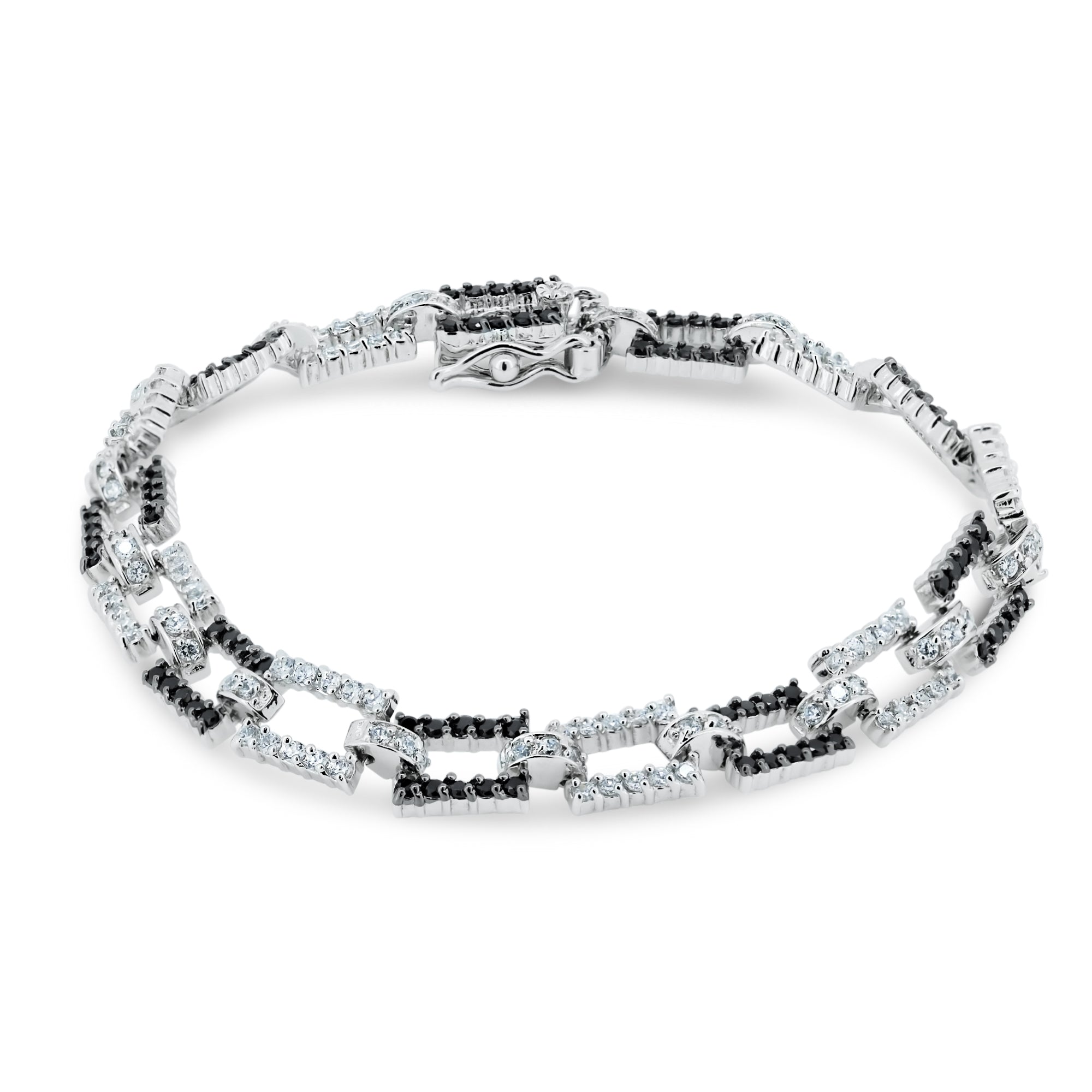 Pulsera de eslabones rectangulares de plata de ley 925 rodiada con circonitas - BGB00013