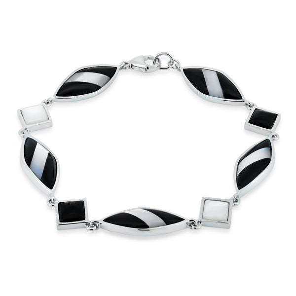 Closeout-Silver 925 Rhodium Plated Black and White Bracelet - BGB00062